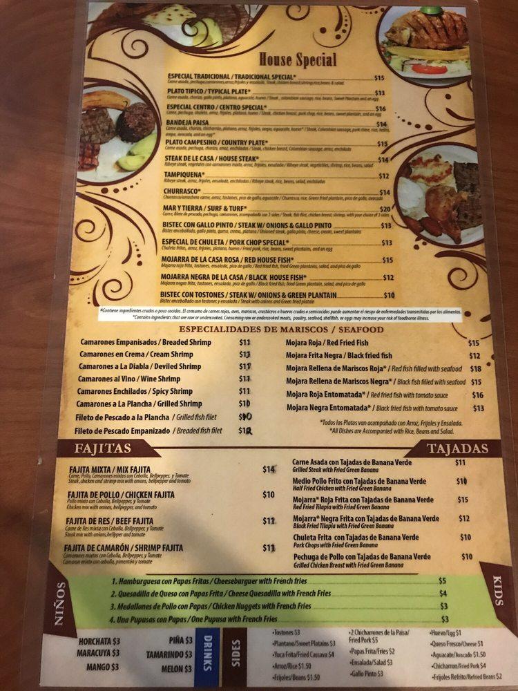 Menu at El Centroamericano Resturant and Grocery restaurant, Ladson