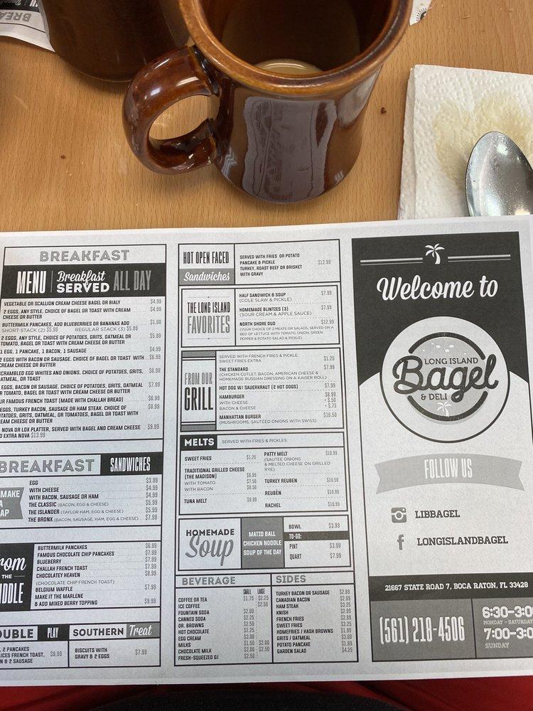 Menu at Long Island Bagel & Deli restaurant, Boca Raton