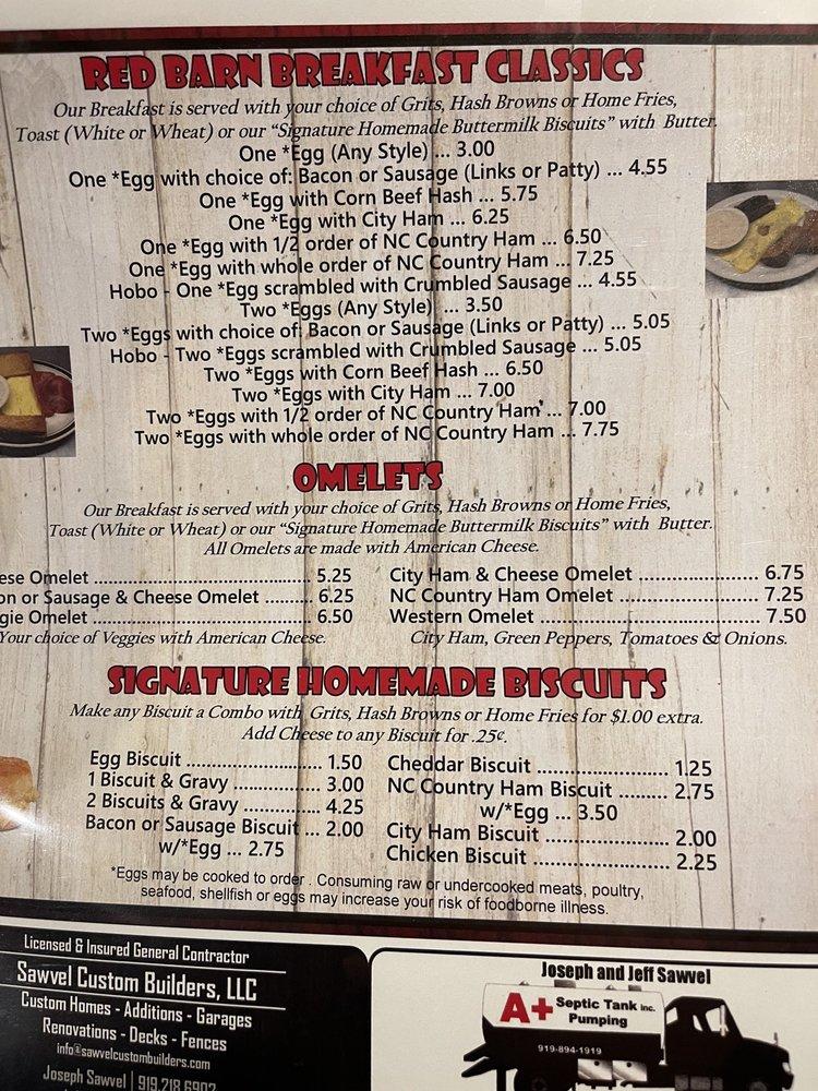 Menu at Red Barn Restaurant, Angier, 123 E Depot St