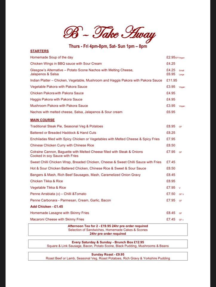 Menu at The Burnside Hotel pub & bar, Rutherglen