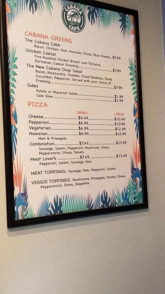 Menu at The Cabana cafe, Reno
