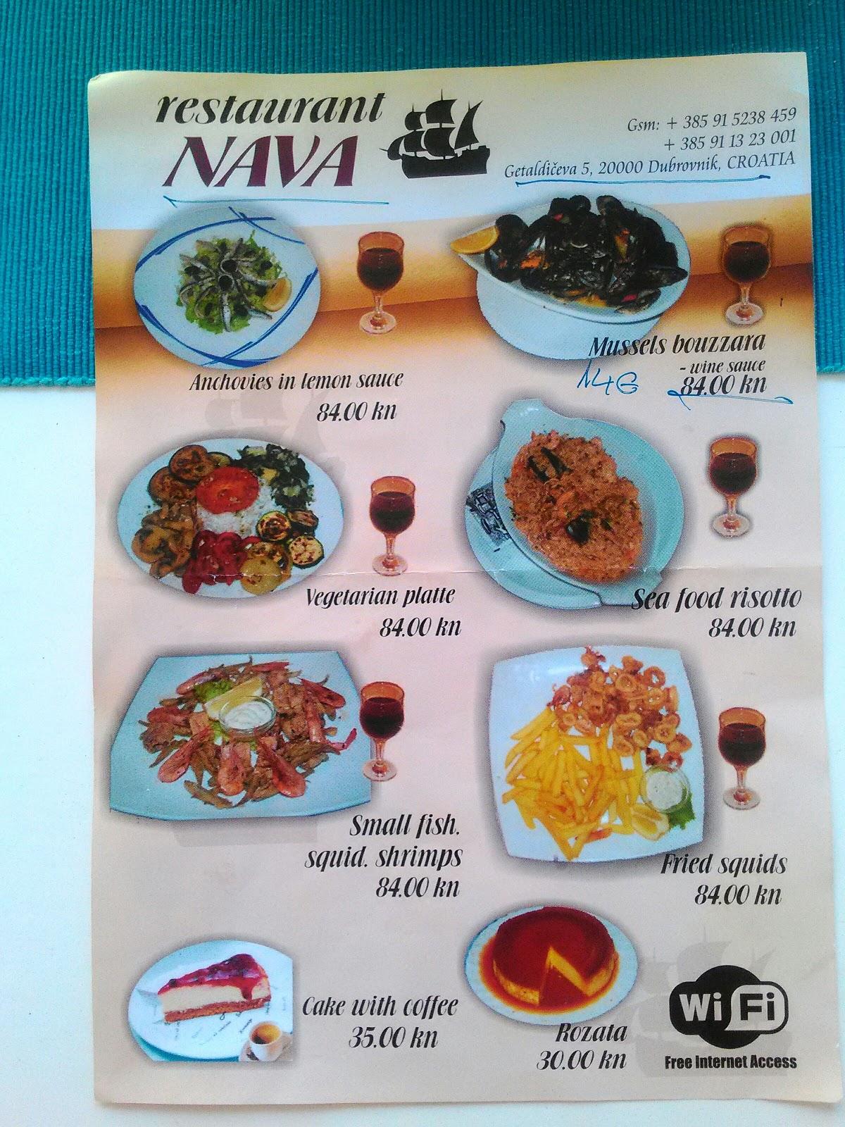 Menu At Konoba Nava Restaurant Dubrovnik