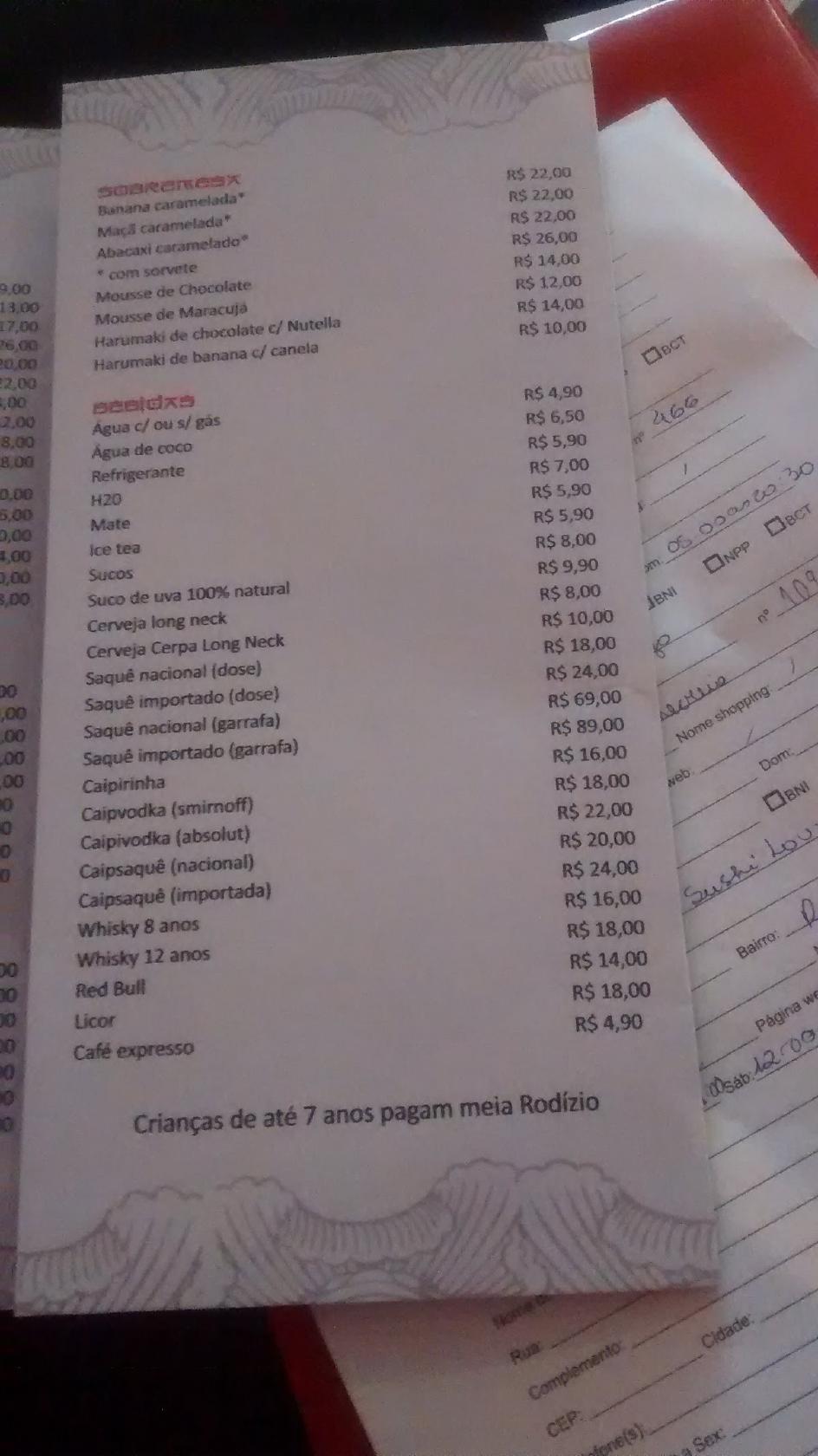 Restaurante Bei Shu Sushi Lounge cardápio