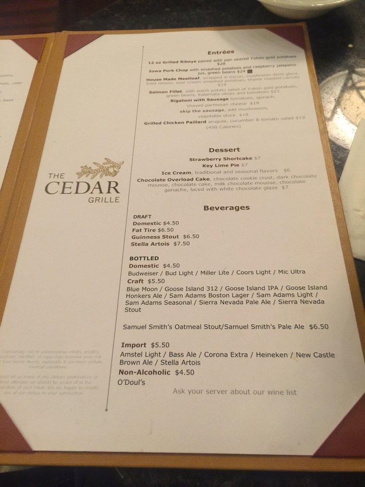 Menu at Cedar Grille pub & bar, Cedar Rapids