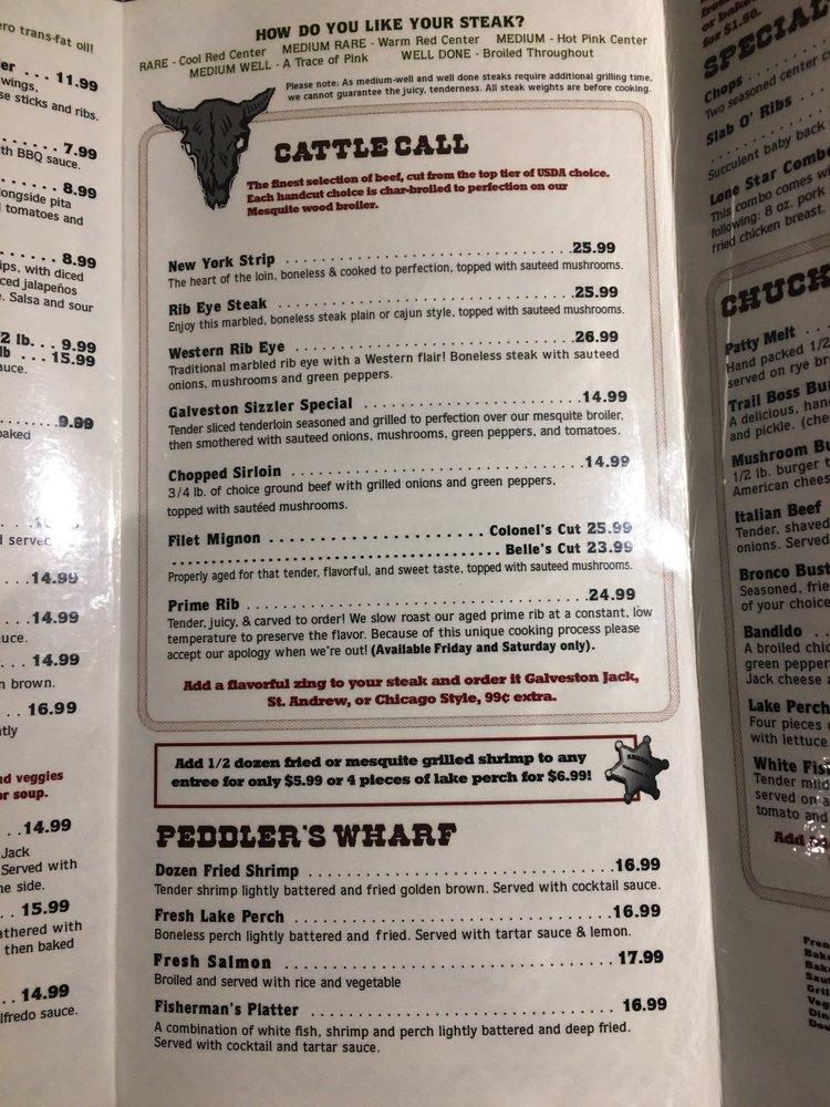 Menu at Galveston Steakhouse, Michigan City