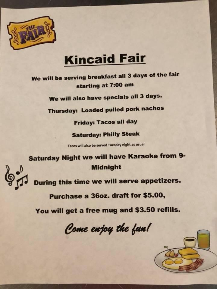 Menu at Cricket's Bar and Grill, Kincaid