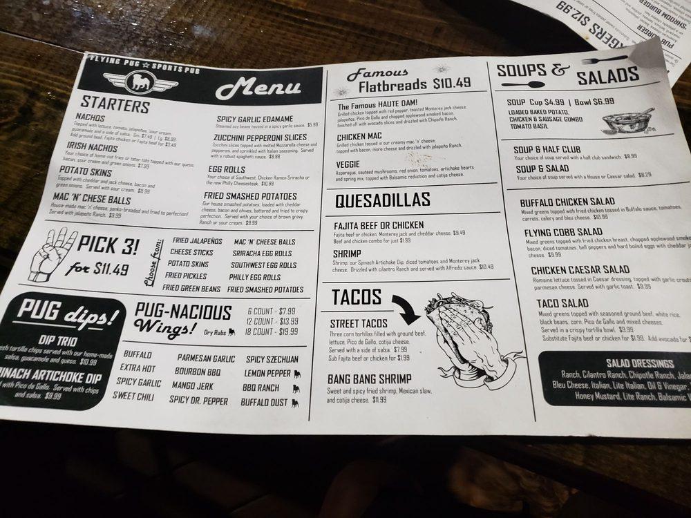 Flying pug menu