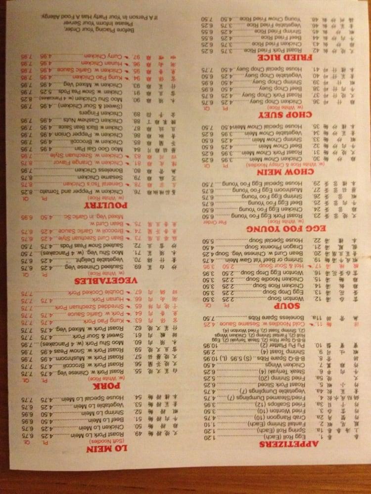 Menu at Red Apple restaurant, Lee