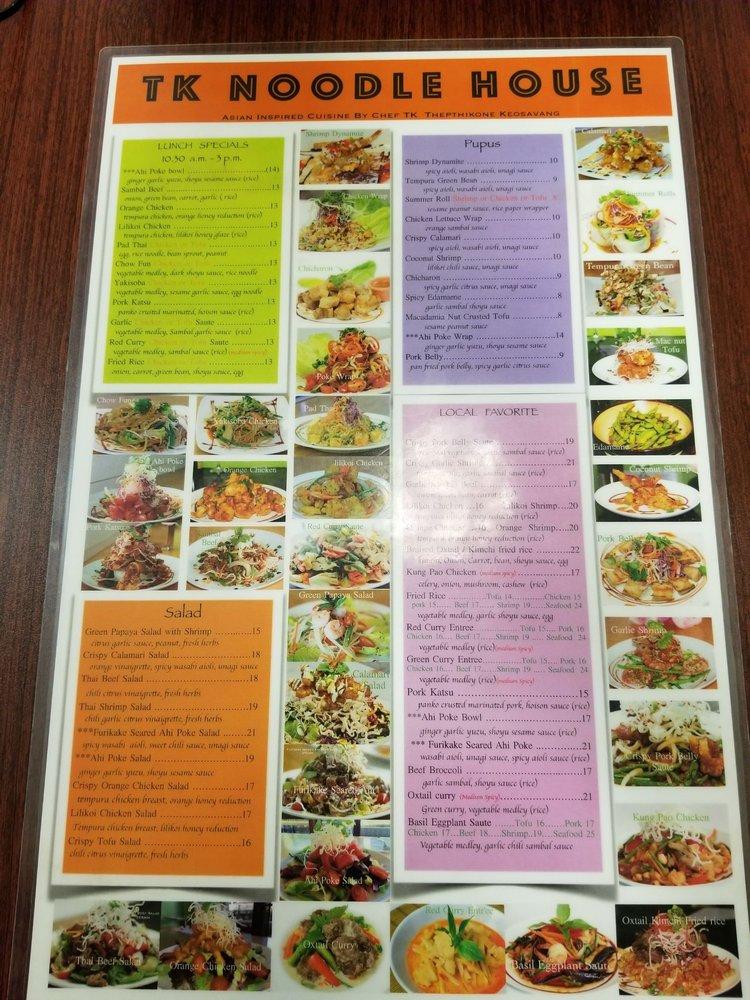 Menu at TK Noodle House Kona restaurant, KailuaKona