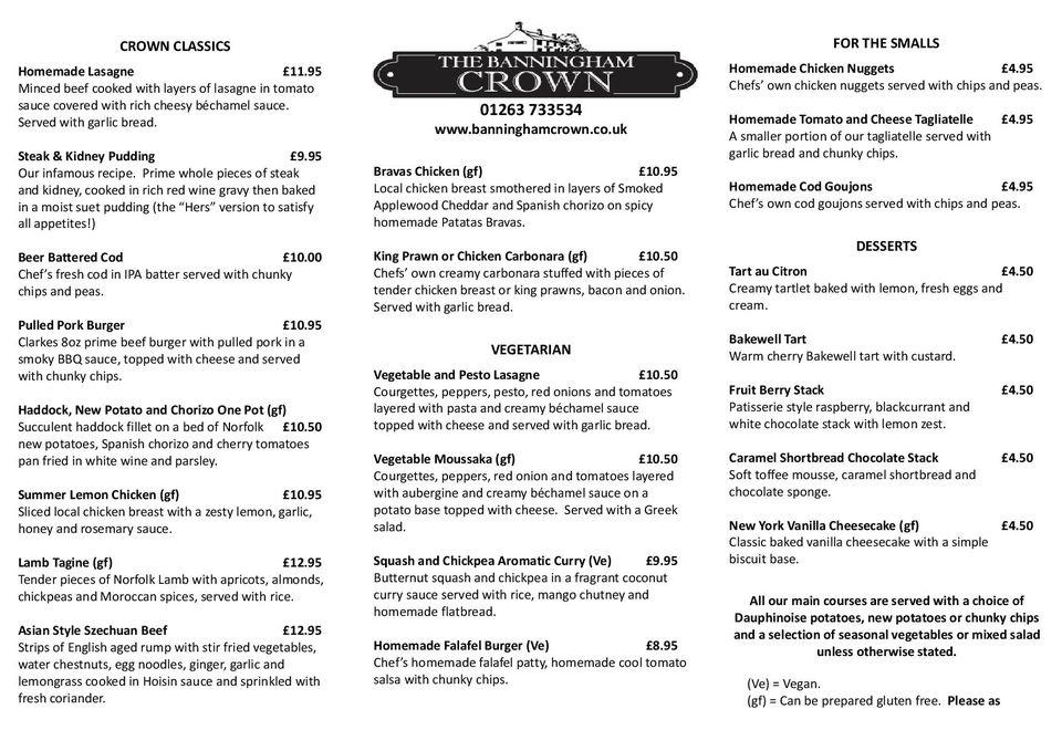 Menu At Banningham Crown Pub Bar Aylsham   Rcdc Banningham Crown Menu 