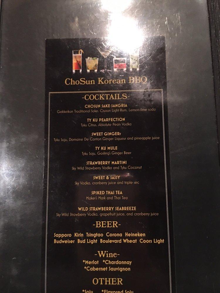 Menu at Chosun Korean BBQ, Overland Park