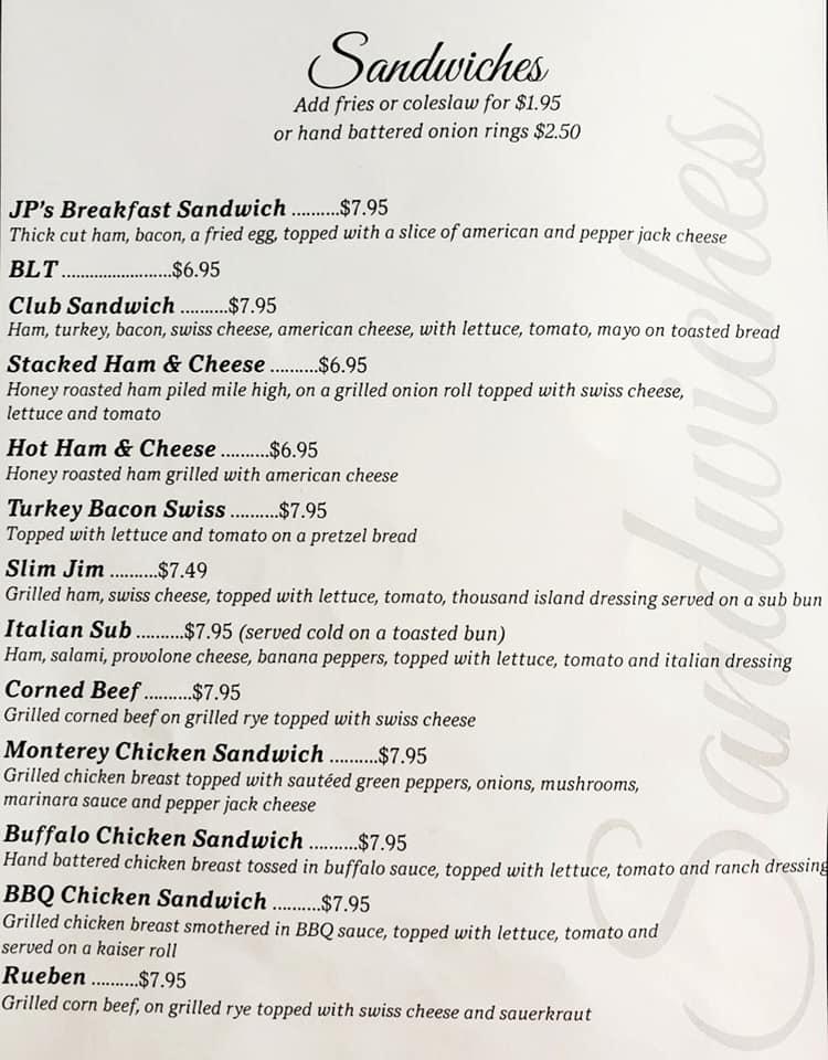 Menu at JP McGuire's Bar and Restaurant, Taylor
