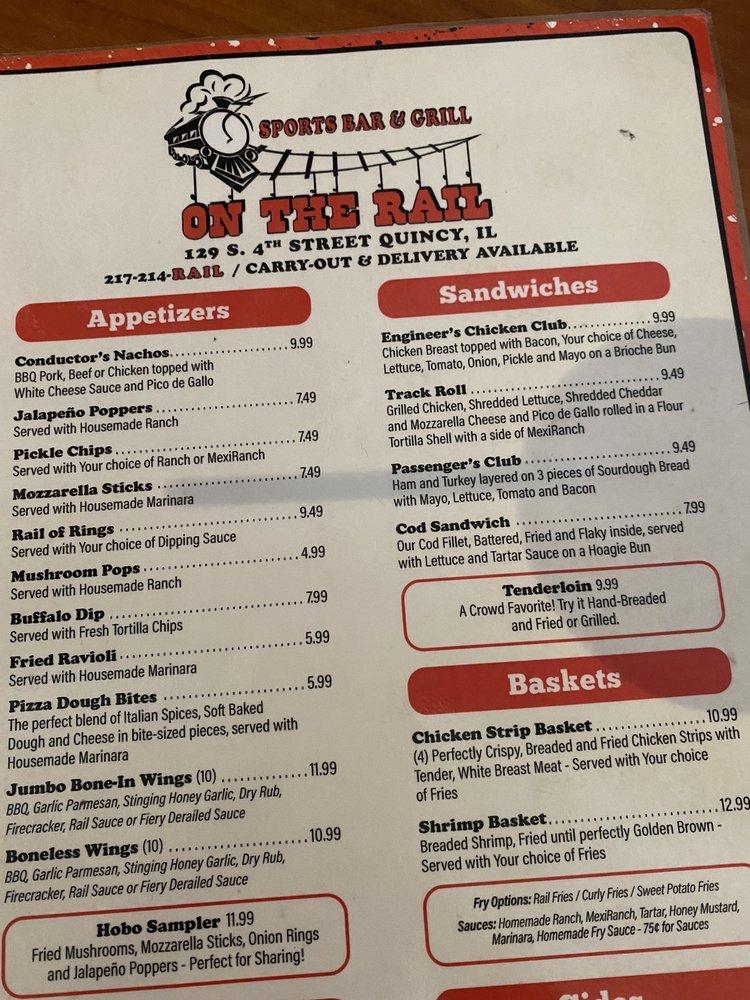 Menu at On the Rail Sports Bar and Grill, Quincy