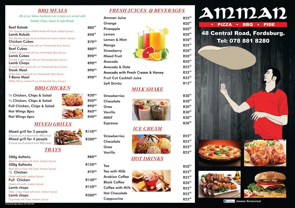 Menu At Amman Restaurant, Johannesburg