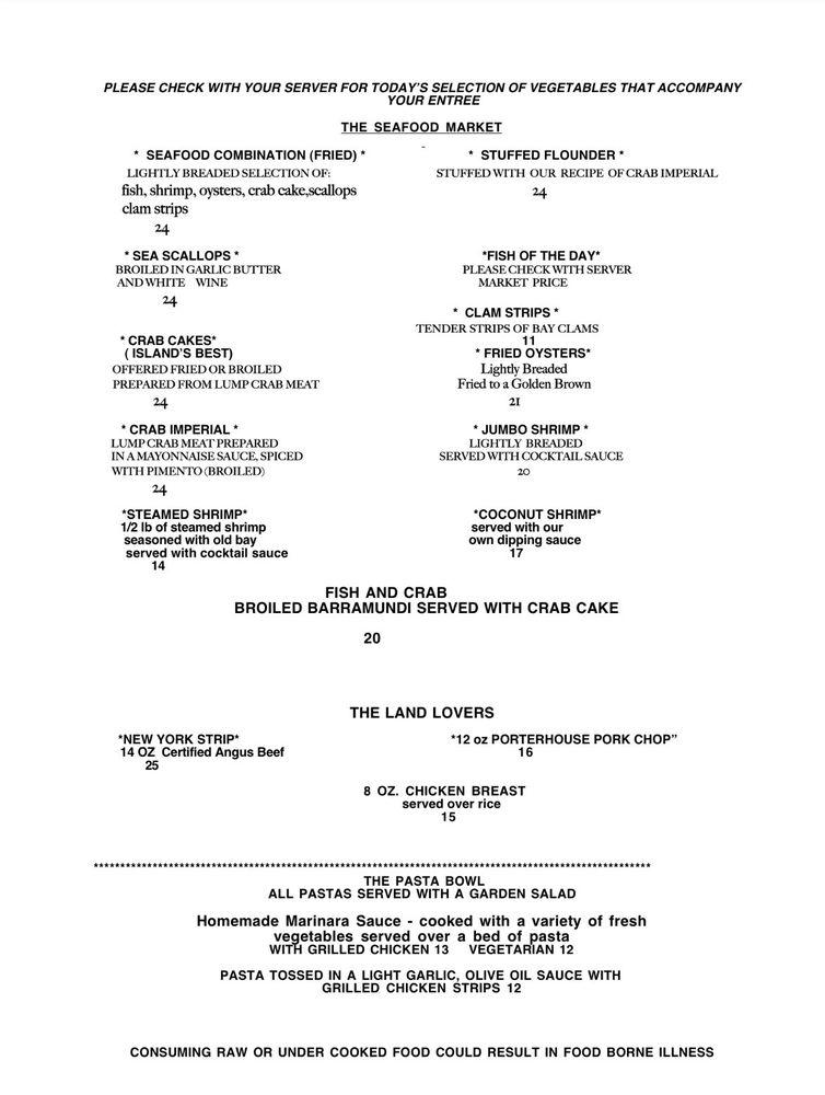 Menu at Etta's Channel Side Restaurant, Chincoteague Island