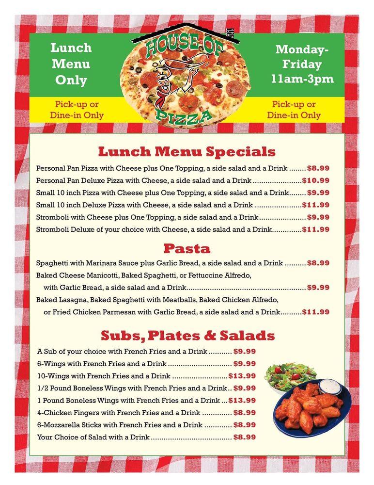 Menu at House Of Pizza pizzeria, Williamston