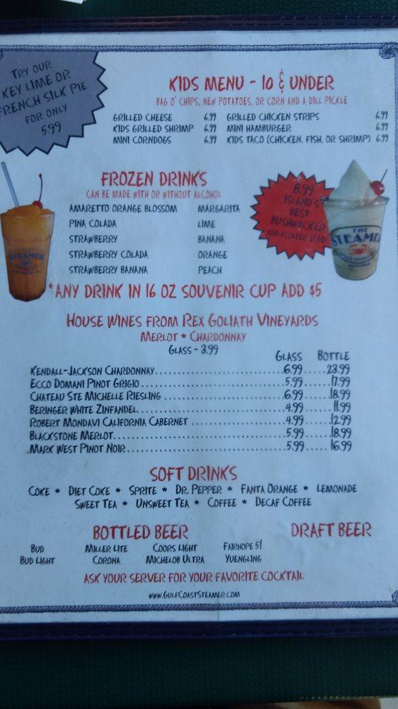 Menu at The Steamer Baked Oyster Bar, Gulf Shores