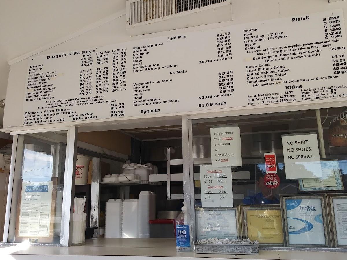 Menu at Ben's Deli restaurant, Gulfport