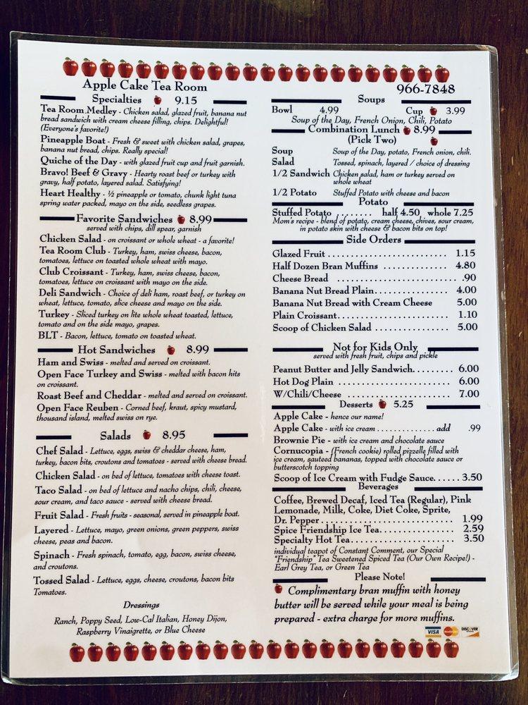 Menu at Applecake Tea Room restaurant, Knoxville