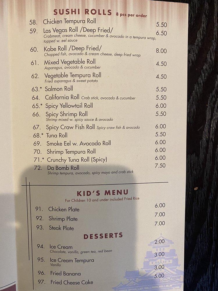 Menu at Kobe Japanese Cuisine restaurant, Millington