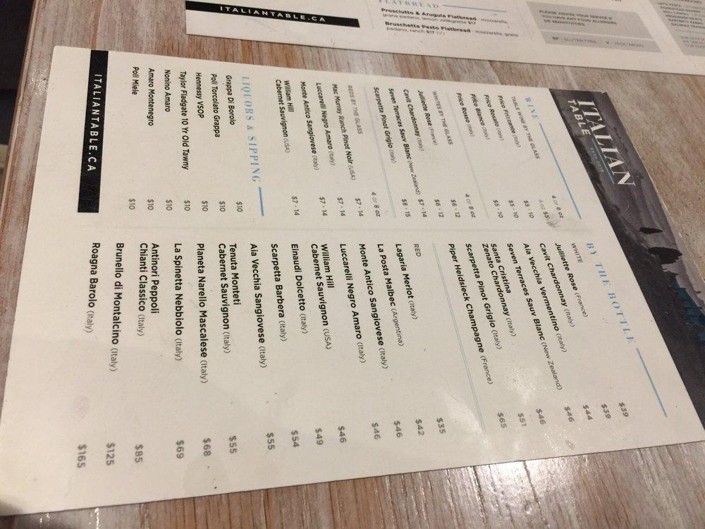 Menu at Italian Table pub & bar, Lethbridge