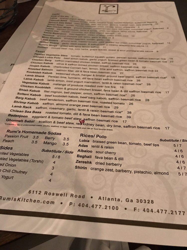 Menu at Rumi's Kitchen pub & bar, Atlanta