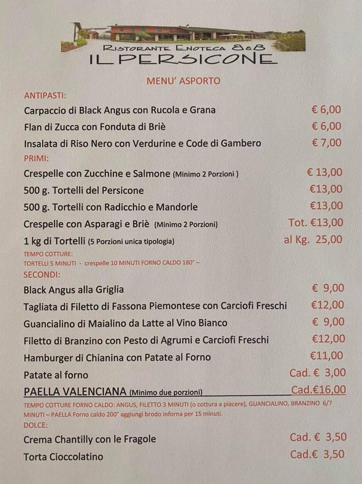 Menu di Enoteca Il Persicone B&B 