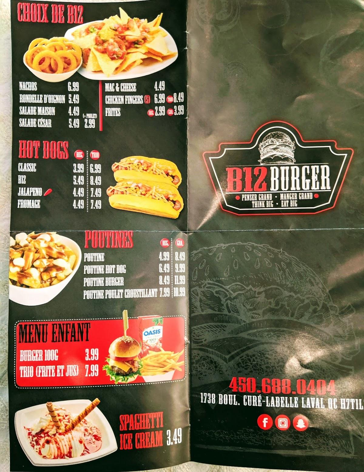 Menu At B12 BURGER Restaurant, Laval