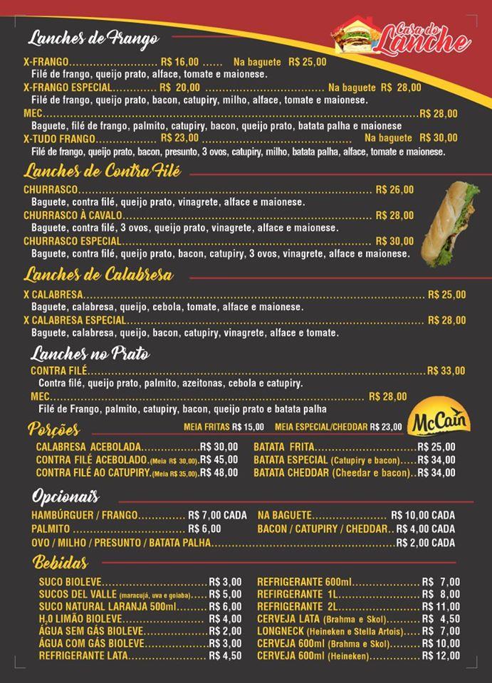 Menu Em Casa Do Lanche Pub Bar Brasil Rua Engenheiro Alvares Maciel