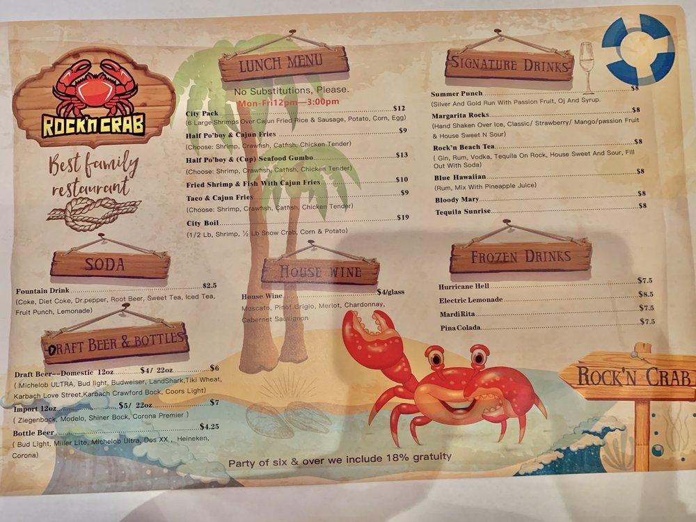 Menu at Rock'n Crab restaurant, Beaumont