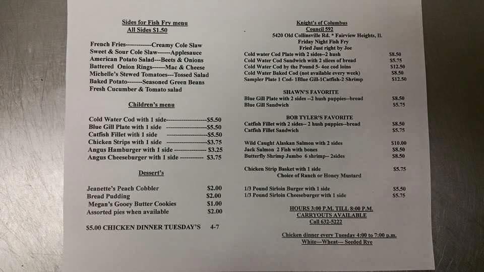 Menu at Walton fish fry restaurant, Fairview Heights
