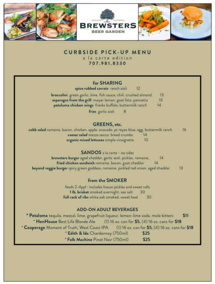 Menu at Brewsters Beer Garden BBQ, Petaluma