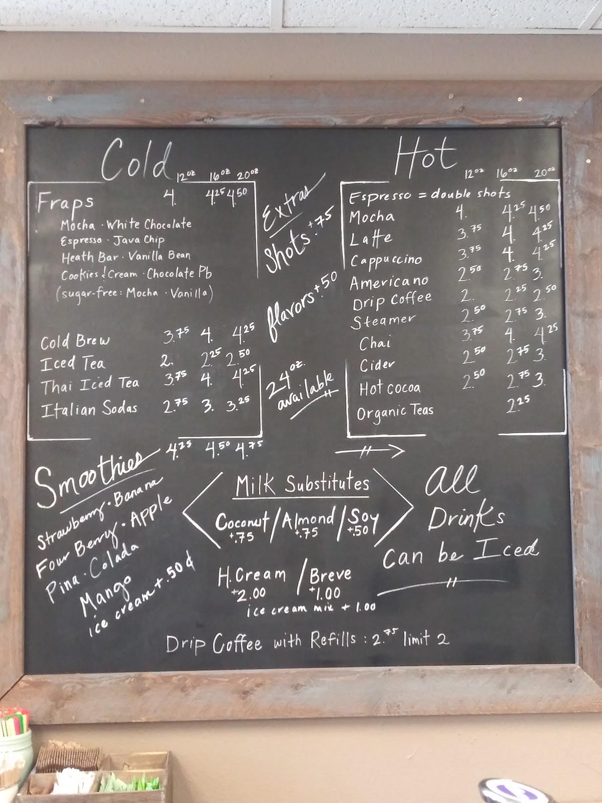 Menu at Grind Coffee House, Estacada