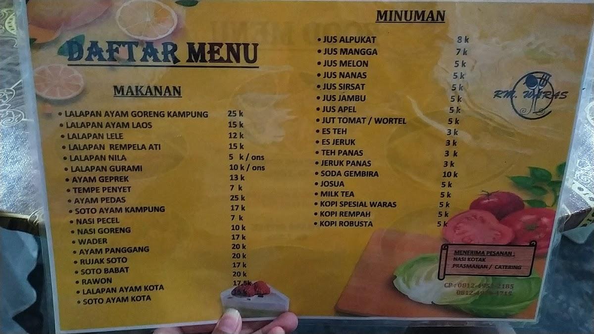 Menu at RM WARAS restaurant, Kalibaru Kulon