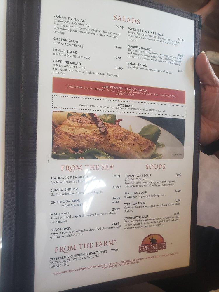 Menu at Corralito Steak House Lubbock steakhouse, Lubbock