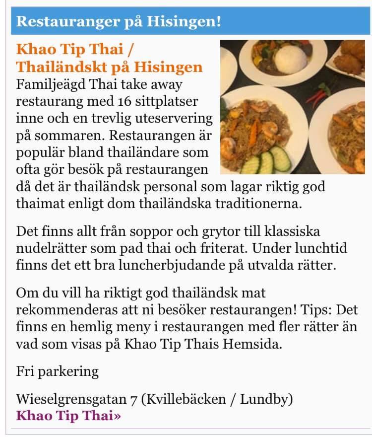 Menu at Khao Tip Thai restaurant, Gothenburg