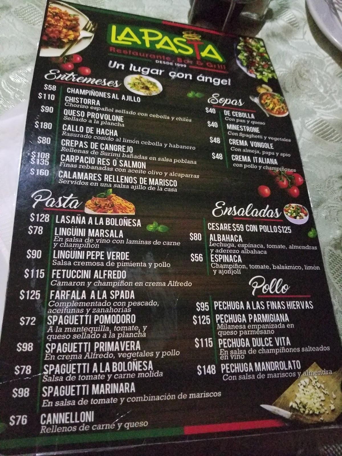 Menu at La Pasta Bar and Grill, Reynosa, Brasil 720