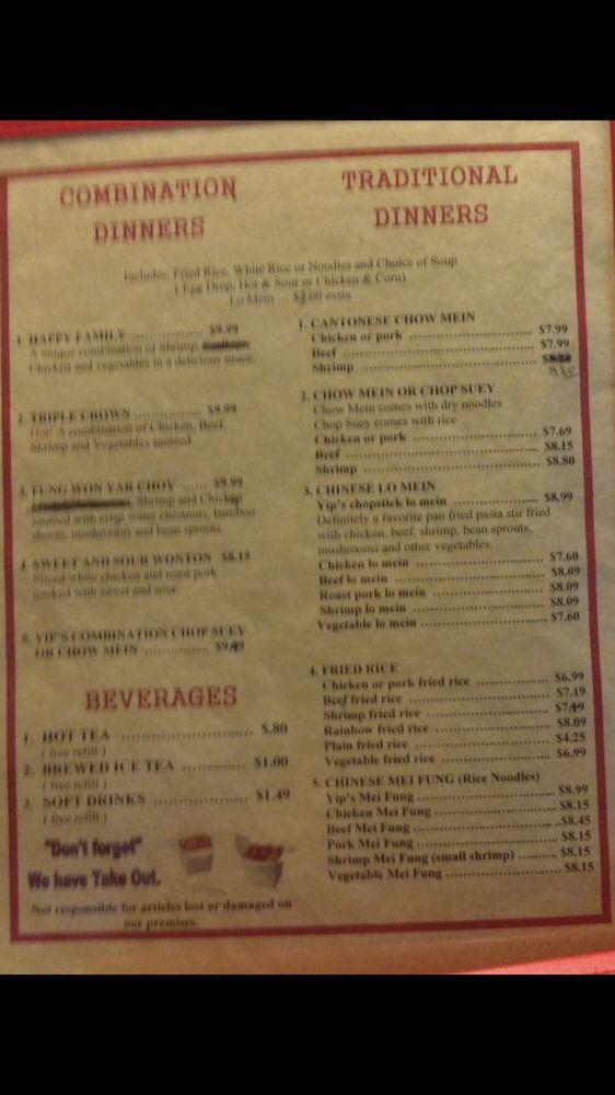 Menu at Yip's ChopStick House restaurant, Anderson