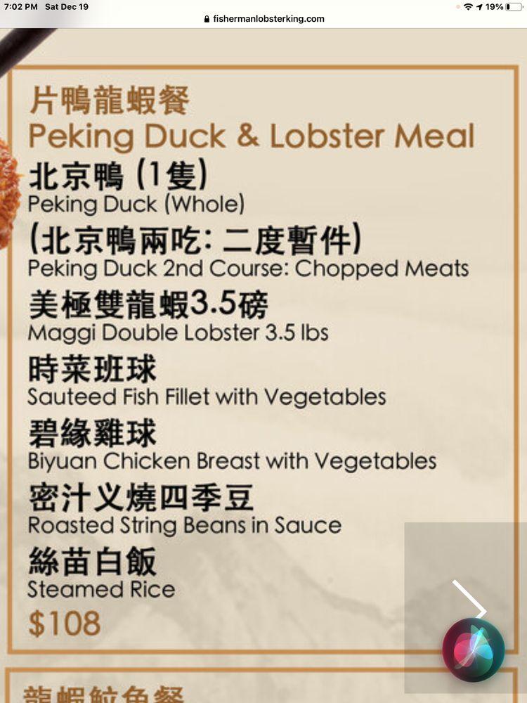Menu au Fisherman Lobster King restaurant, Toronto