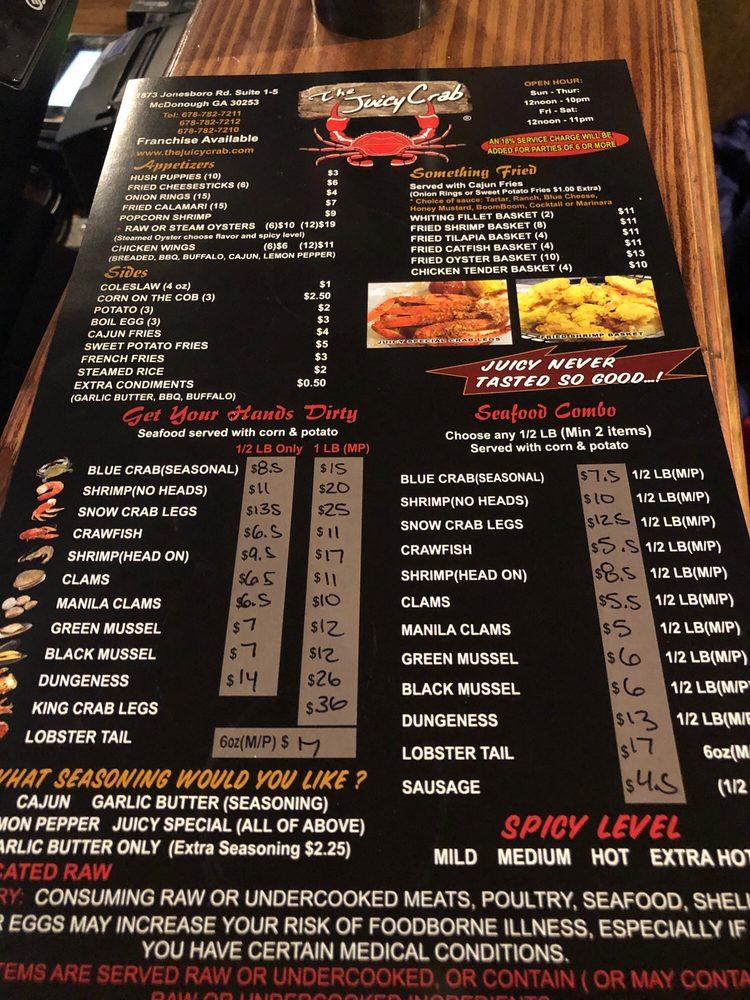 Menu at The Juicy Crab McDonough pub & bar, McDonough