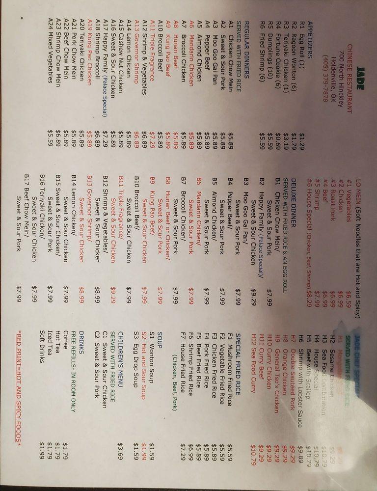 Menu at Jade Chinese Restaurant, Holdenville