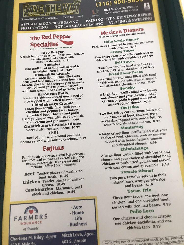 Menu at Red Pepper restaurant, Chanute, S Santa Fe Ave