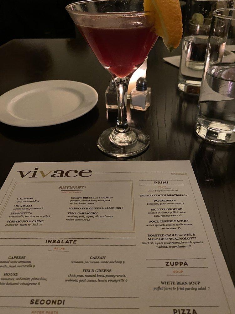 Menu at Vivace restaurant, Raleigh