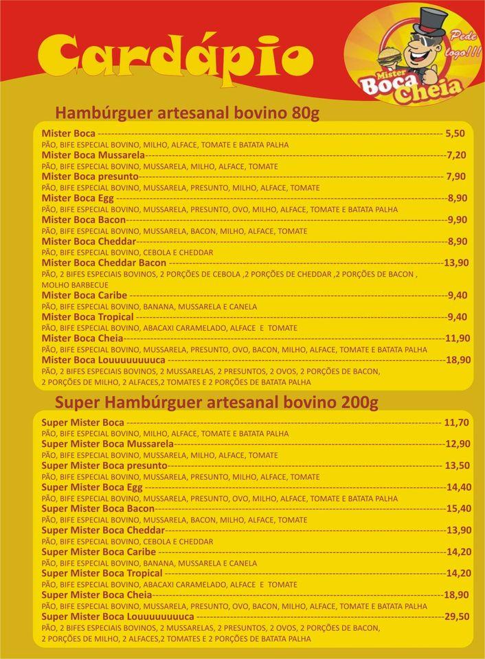 Mister Boca Cheia cardápio