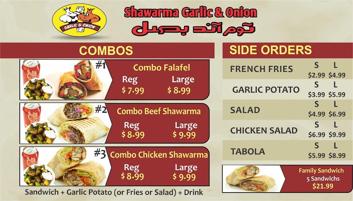 Menu at Shawarma Garlic & Onion restaurant, Ottawa