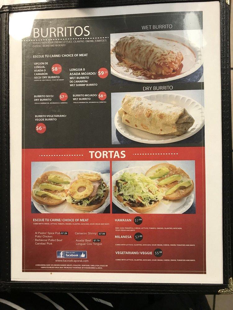 Menu at Tacos El Caporal restaurant, Wyoming, Burton St SW