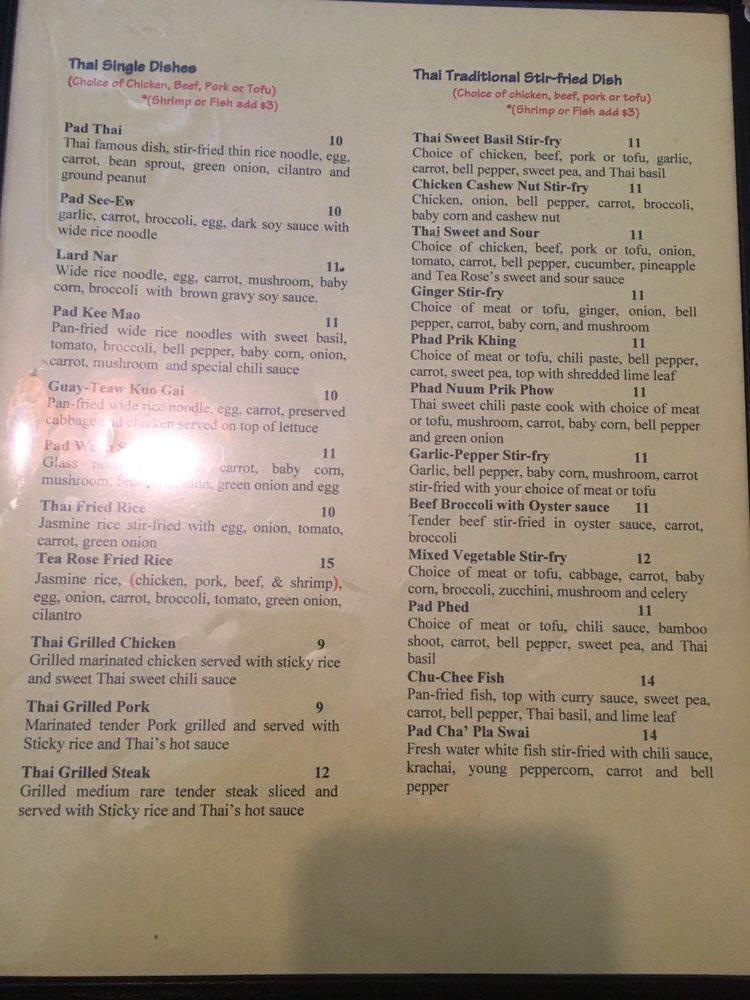 Carta del restaurante Tea Rose Diner, Murray