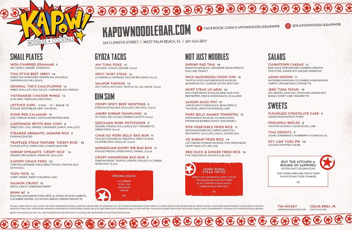 Menu at Kapow Noodle Bar, West Palm Beach