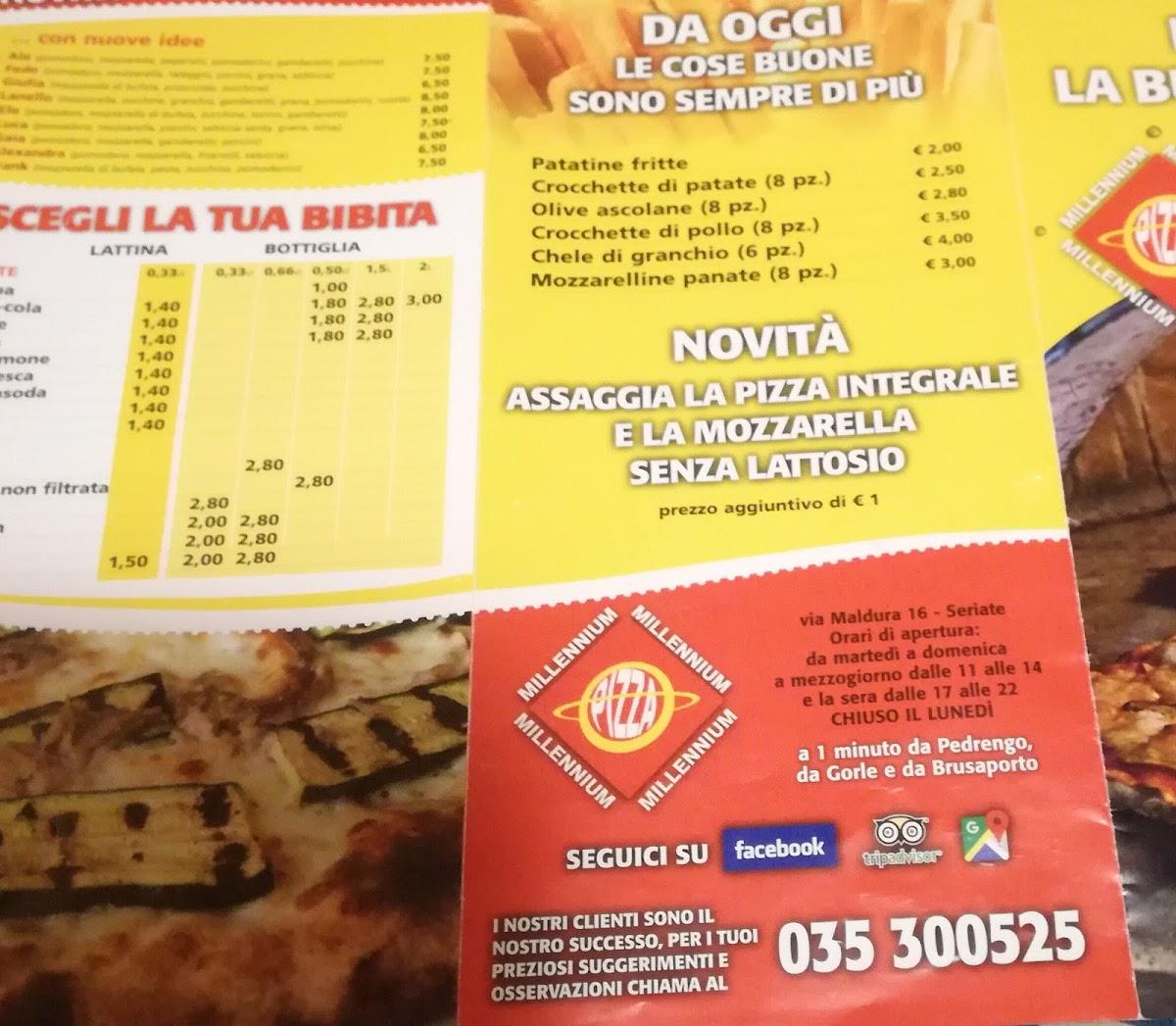 Menu da Pizzeria Millennium Seriate, Seriate, Via Maldura