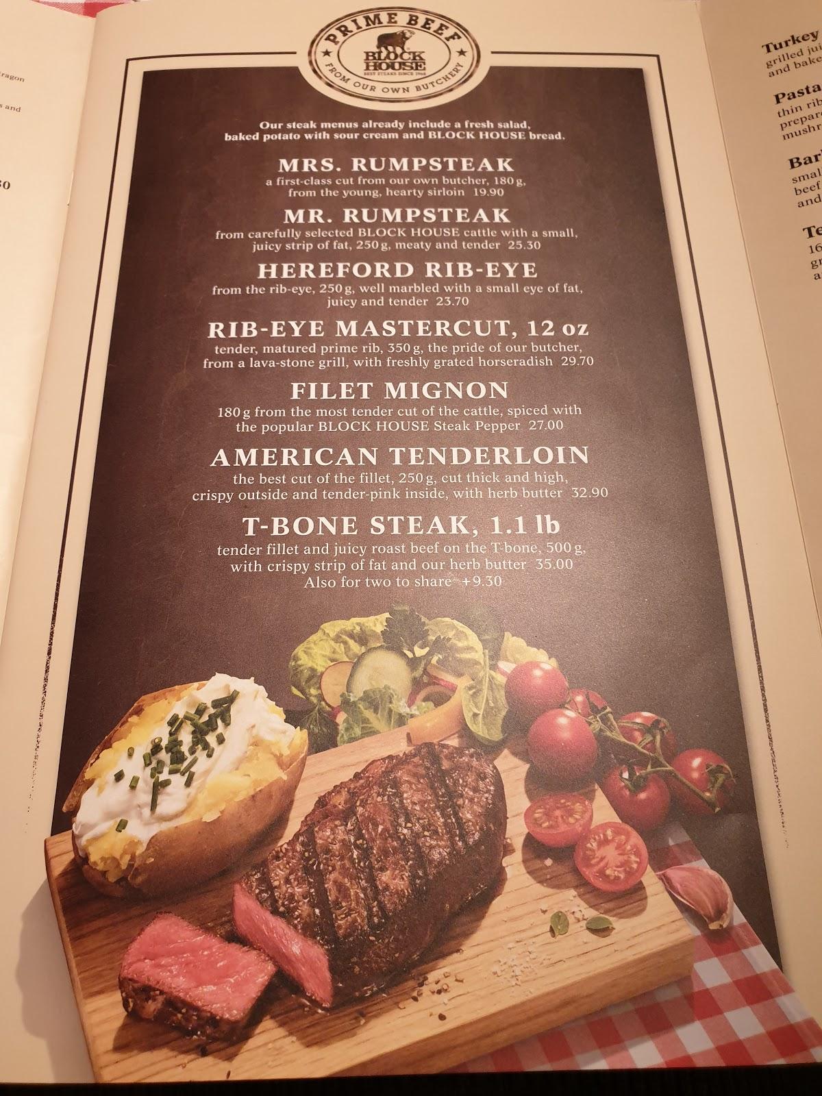 Speisekarte von BLOCK HOUSE Elisenhof steakhaus, München, Prielmayerstraße
